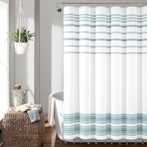 72"x72" Breezy Chic Tassel Jacquard Eco-Friendly Recycled Cotton Shower Curtain Blue - Lush Décor - 1 of 4