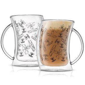 JoyJolt Star Wars TIE Fighter Double Wall Glass Mugs - Set of 2 Double Wall Insulated Mug Glasses - 10 oz - 1 of 4