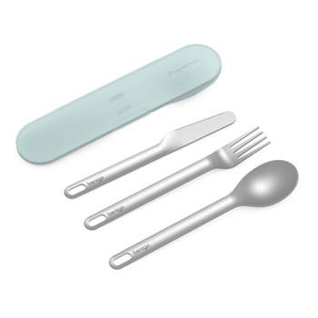 ArderLive 3 PCS Outdoor Flatware Set with Case, Fork Spoon Knife/Travel Set  for Travel, Lunch Box and Camping, Christmas gifts Beige