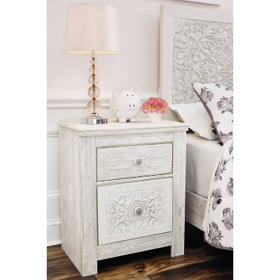 Charming French Country Whitewash 2-Drawer Nightstand with USB Charging