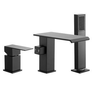VEVOR Roman Tub Faucet, 3Hole Waterfall Bathtub Faucet, Roman Bathtub Faucets Set with Shower Head&1Handle,Deck Mount Bath Tub Faucets Set,Matte Black - 1 of 4