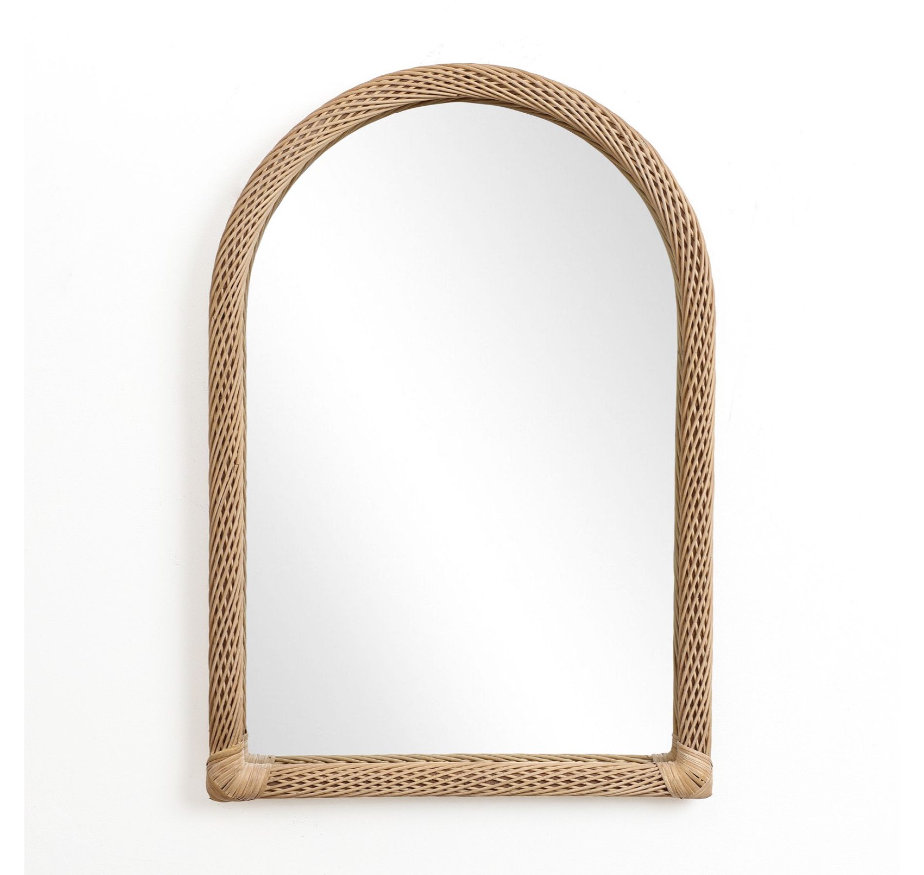 LuxenHome Bamboo Frame Arch Rectangle Accent Wall and Vanity Wall Mirror Brown