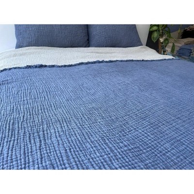 Sussex Home Muslin Blanket 4 Layers, Soft Bedspread, 100% Turkish Cotton Muslin Bed Cover, Reversible Coverlet, Indigo Blue, 91x95, Queen Size — фото 2