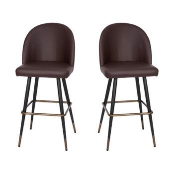 Merrick Lane Set of 2 Modern Armless Barstools with Contoured Backs, Steel Frames, and Integrated Footrests