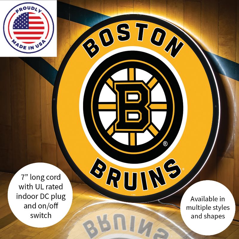 Evergreen Ultra-Thin Edgelight LED Wall Decor, Round, Boston Bruins- 23 x 23 Inches Made In USA, 5 of 7
