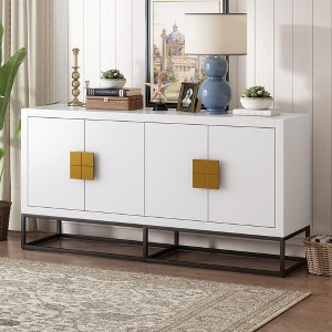 55.3" Light Luxury Designed Sideboard with 4 Doors, Storage Cabinet with Metal Legs and Adjustable Shelves 4W - ModernLuxe - 1 of 4
