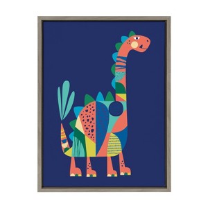 Kate and Laurel Sylvie Mid Century Modern Dino Blue Framed Canvas by Rachel Lee of My Dream Wall, 18x24, Gray - 1 of 4