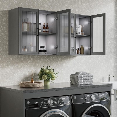 24Inch W 2PK Kitchen Wall Cabinets with 4 Acrylic Glass Doors for Kitchen, Laundry,or Bathroom