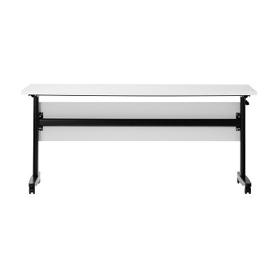 White and Black Rectangular Folding Training Table with Casters