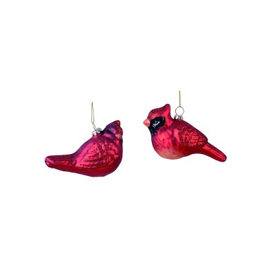 Transpac Glass Cardinal Ornament Set of 2 Christmas Home Decorations