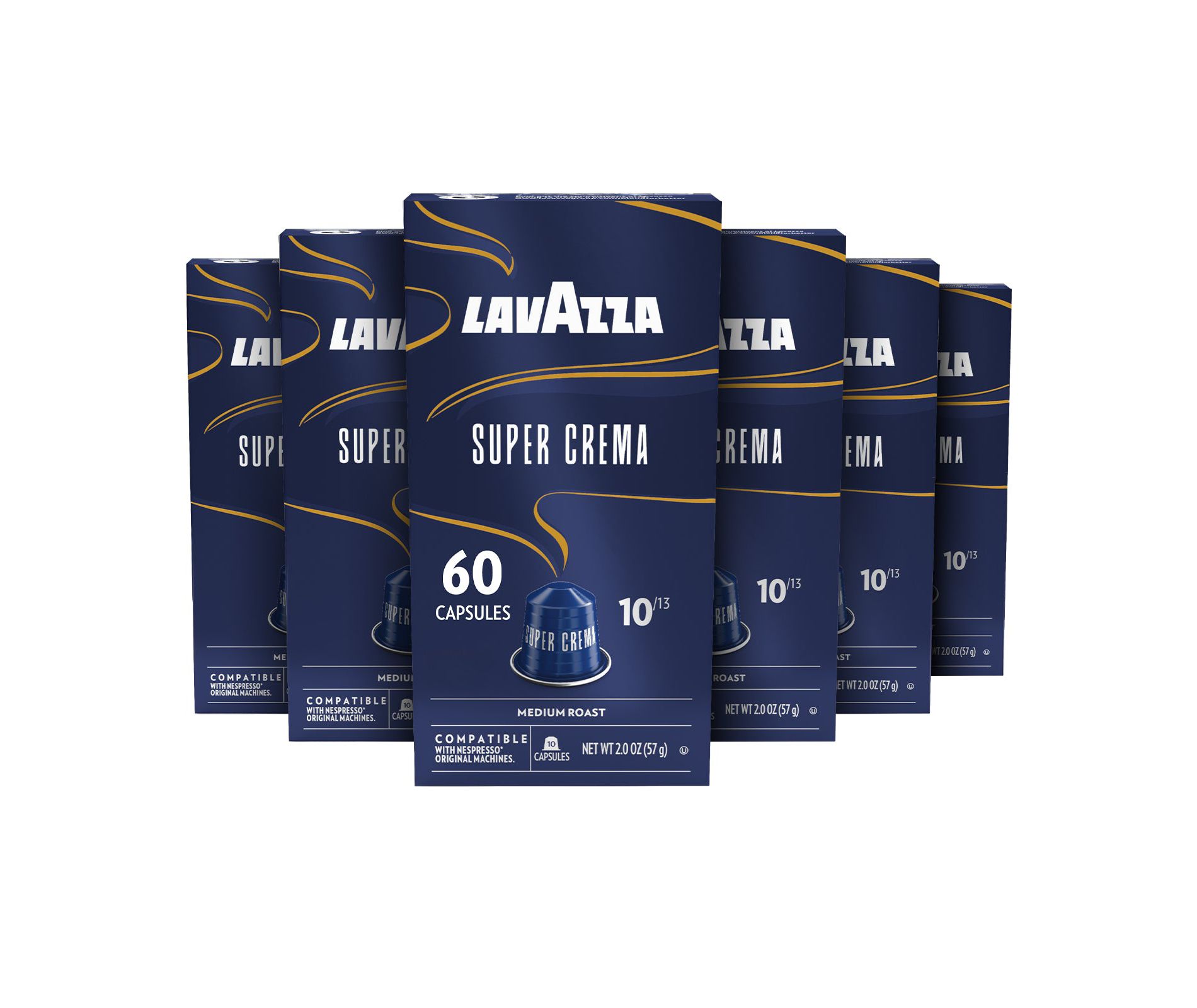 Lavazza Super Crema Aluminum Capsules Compatible with Nespresso* Original Machines, Medium Roast, Arabica and Robusta Blend (60 Capsules)