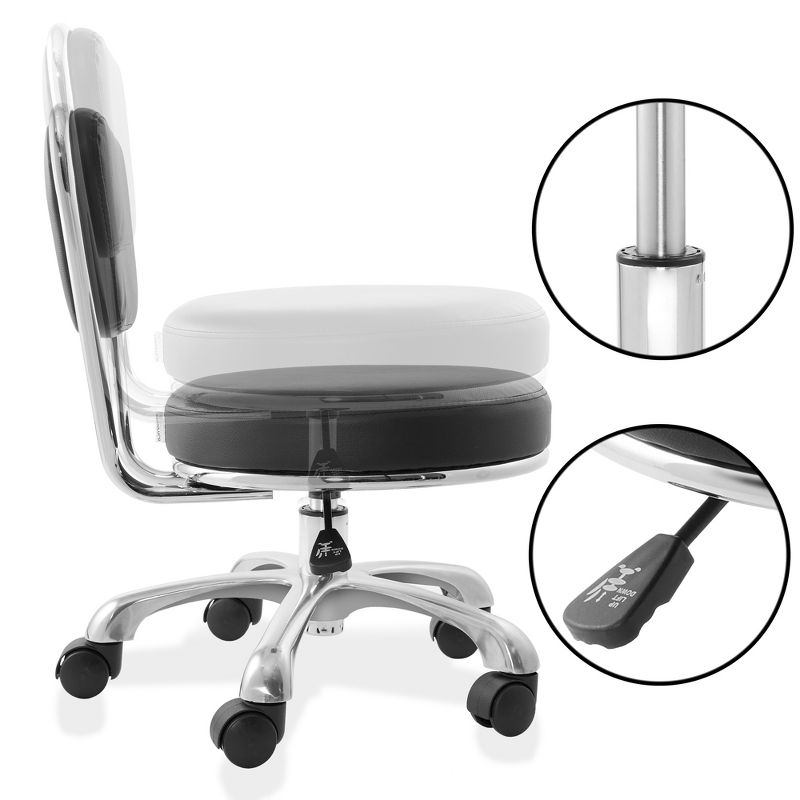 Saloniture Rolling Hydraulic Salon Stool with Backrest - Adjustable Swivel Chair for Spa or Medical Office, 3 of 8