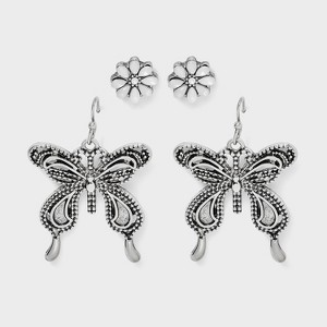 Butterfly Drop Earring Set 2pc - Wild Fable™ Silver - 1 of 3