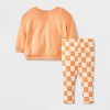 Baby 2pc Teddy Bear Halloween Pumpkin Pullover & Checkered Bottom Set - Orange - 2 of 4