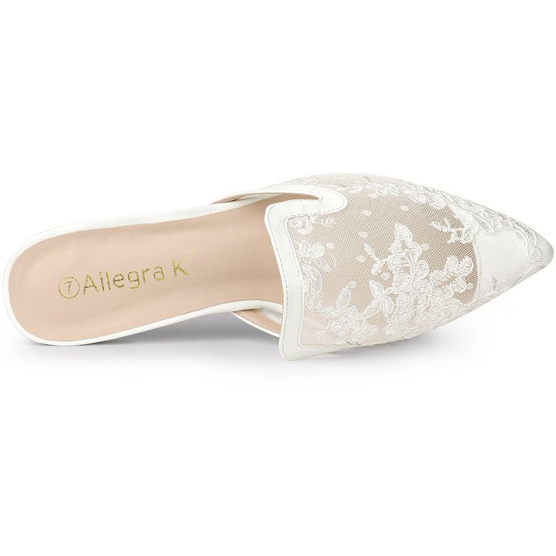 Allegra K Women's Pointed Toe Floral Embroidery Flats Mules, 4 of 7