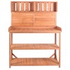 PAGED 65" Large Wooden Farmhouse Rustic Outdoor Potting Bench Table, Patio Workstation with 4 Storage Shelves and Side Hook, Natural - 4 of 4