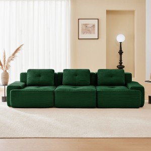 QingMoon 117" L-Shaped Sectional Sofa, Corduroy 3-Seater Couch with Pearl-like Piping and Tufted Design for Living Room and Apartment, No Assembly - 1 of 4