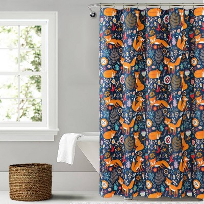 navy and orange shower curtain