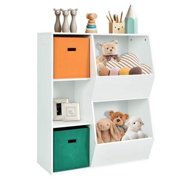 White Kids Toy Storage Cabinet 3-Drawer Organizer Cube Shelf with Hidden  Wheels