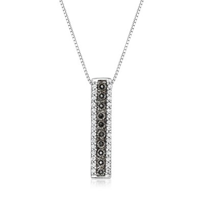 Ross-Simons 0.20 ct. t.w. Black and White Diamond Linear Bar Pendant Necklace in Sterling Silver Size 18