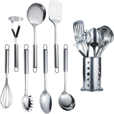 BRINJOY 8-Piece Stainless Steel Cookware Set - Mirror Polished Kitchen Utensils with Stand