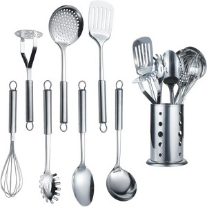 BRINJOY 8-Piece Stainless Steel Cookware Set - Mirror Polished Kitchen Utensils with Stand - 1 of 4