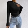 Womens Tops Long Sleeve Waffle Knit Crew Neck Side Ruched Pullover Top - 3 of 3