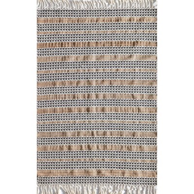Handmade Natural Jute and Wool Striped Area Rug with Tassels