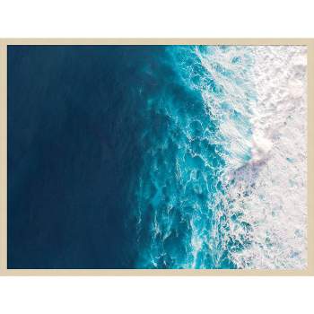41"x31" Seascape of Splashing Waves by The Creative Bunch Studio Wood Framed Wall Art Print Brown - Amanti Art