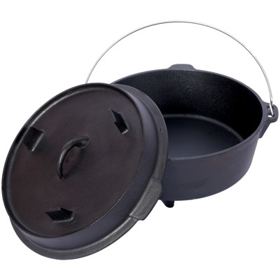 VisioGear Outdoor Camping Deep Pot, 6 Quart Grill Cookware With Skillet Lid for Camping, Leg Base, Black, 13.7"*13.7"*8.1"