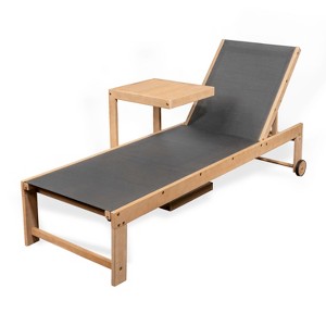 Trabuco Coastal Modern Acacia Wood Mesh 3-Position Outdoor Chaise Lounge Set with Side Table - JONATHAN Y - 1 of 4