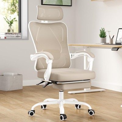 Fontoi Task and Office Chairs, Office Chair with Adjustable Lumbar Support, Home Office Chair with Headrest, Off-White, 24.8"*24.8"*49.2"