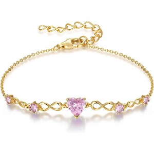 Infinity Heart Birthstone Bracelet, 925 Sterling Silver Adjustable Charm Link Jewelry, Gift for Women Wife Mom - 1 of 4