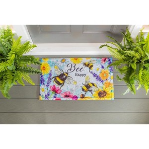 Evergreen Bright Flowers and Bumblebees Embossed Floor Mat- 30x18 in Fade and Weather Resistant Outdoor Floor Mat - 1 of 2