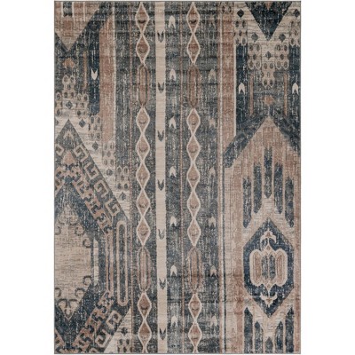 Navy Blue Rectangular Geometric Indoor Area Rug, Easy Care & Stain-resistant