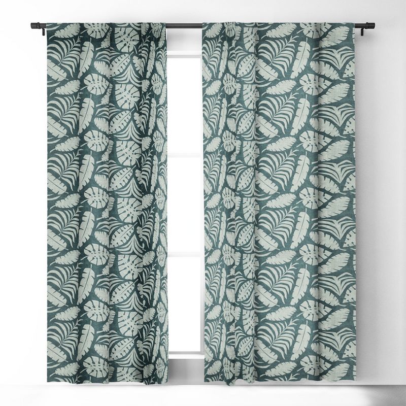 Little Arrow Design Co tropical leaves teal Set of 2 Panel Blackout Window Curtain - Deny Designs, 3 of 5