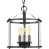 Progress Lighting, Squire Collection, 3-Light Semi-Flush Lantern, Black Finish, Clear Glass Shade - 3 of 4