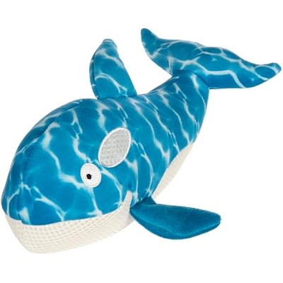 TrustyPup Strong 'N Silent Swimmer Soft Plush Orca Squeaker Chew Guard Dog Toy - Blue, Large