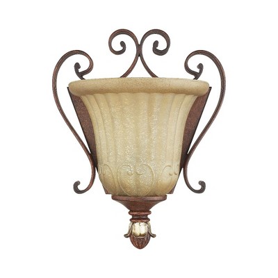 Villa Verona Bronze and Gold Leaf Wall Sconce with Rustic Glass