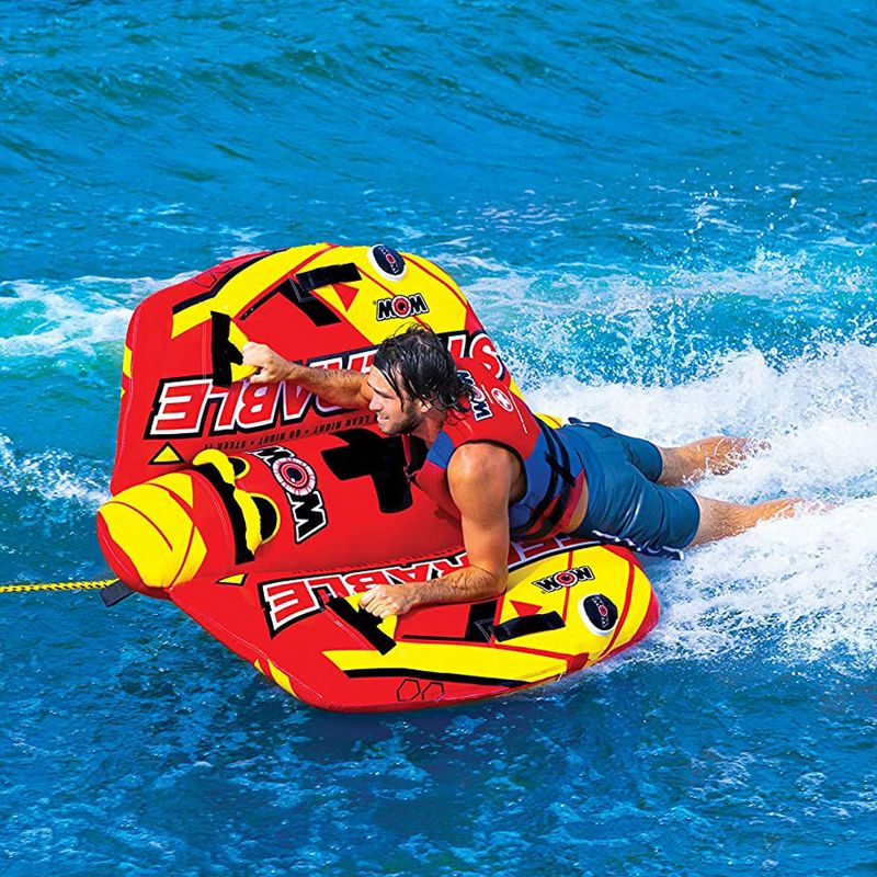 WOW Watersports 19-1090 Steerable 1 to 2 Person Inflatable River Lake Towable Tube Float with 4 Double Webbing Handles and 2 Point Tow System, Red, 2 of 6