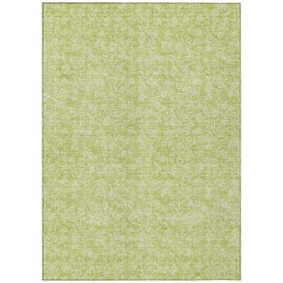 Artichoke Green And Ivory Floral Washable Indoor Outdoor Area Rug