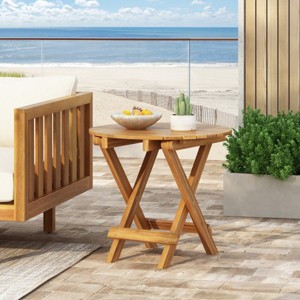 Outdoor Foldable Acacia Wood End Table,Small Side Table with Adjustable Length,Portable Round Accent Table for Living Room or Patio-Coolbibila - 1 of 4