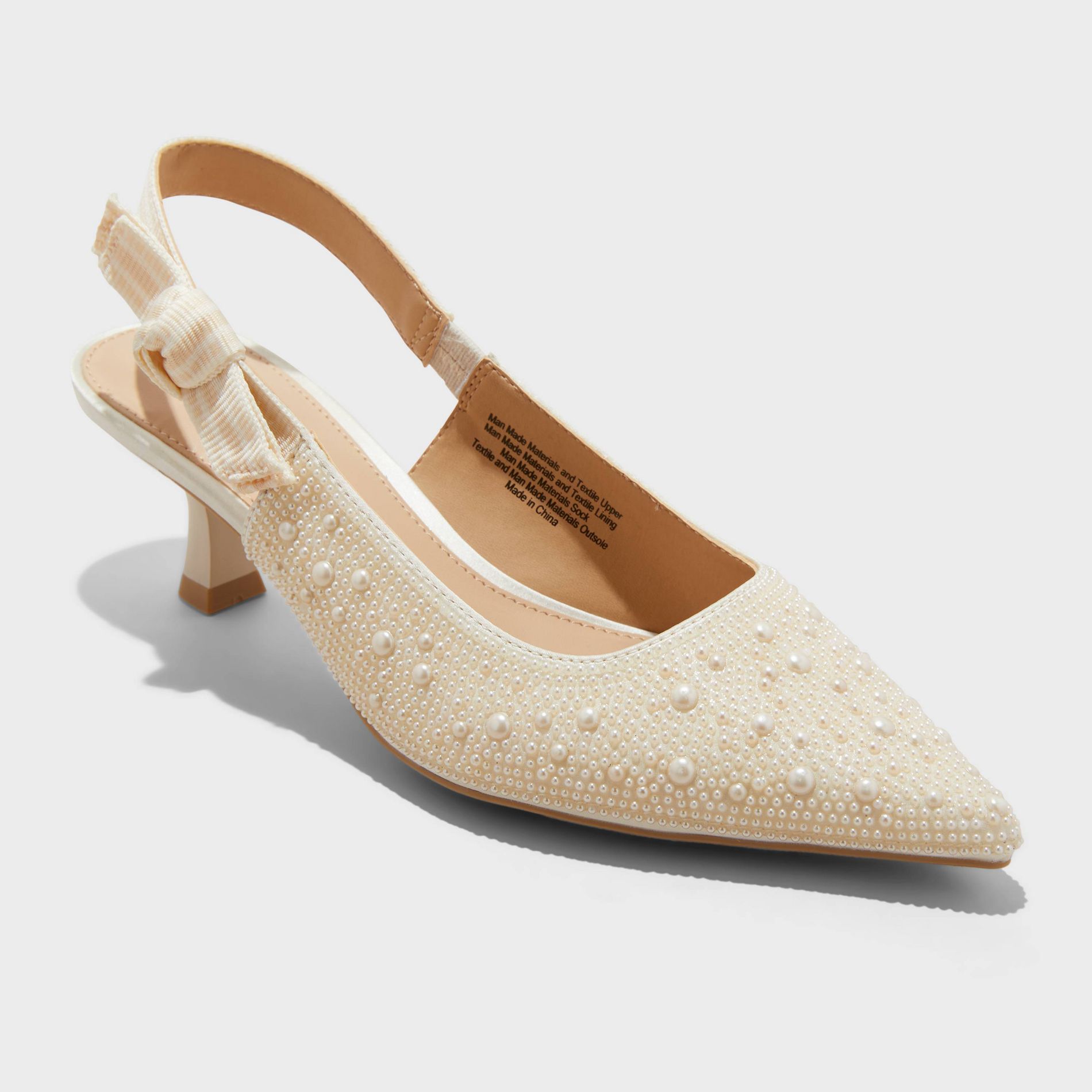 Women's Milan Pearl Slingback Heels - A New Day™ Ivory 9: Closed Pointed Toe, Cushioned Insole, Satin Finish, Medium Width