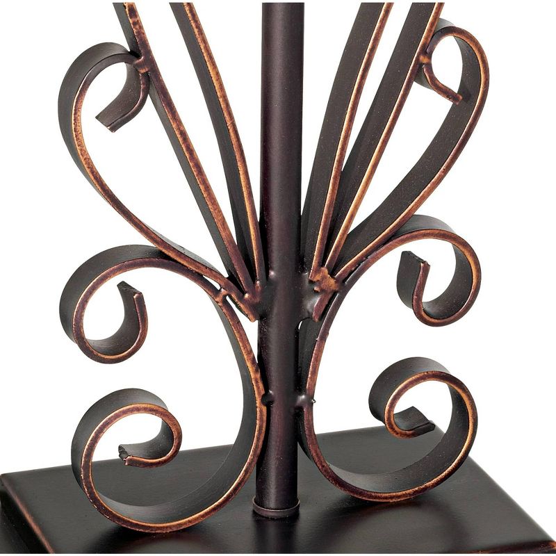Franklin Iron Works Traditional Table Lamps 26.5" High Set of 2 with Table Top Dimmers Bronze Copper Scroll Faux Silk Shade for Living Room, 5 of 10