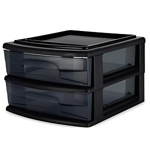 Homz 2 Pack Storage Cart, Medium 2 Drawer Plastic Rolling Container for Home and Office Organization, Black Frame with Smoke Tint Drawers - 1 of 4