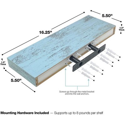 Coastal Blue Rectangular Floating Shelves, 3-Piece Set