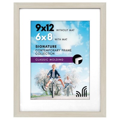 Americanflat 9x12 Picture Frame with Shatter-Resistant Glass - Use as 6x8 Frame with Mat or 9x12 Frame Without Mat - Signature Collection - Light Wood