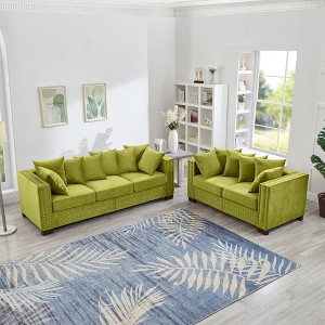 2-pieces Velvet Upholstered Sofa Set with Square Arms and Nailhead Trim, with Hidden Storage - 1 of 4