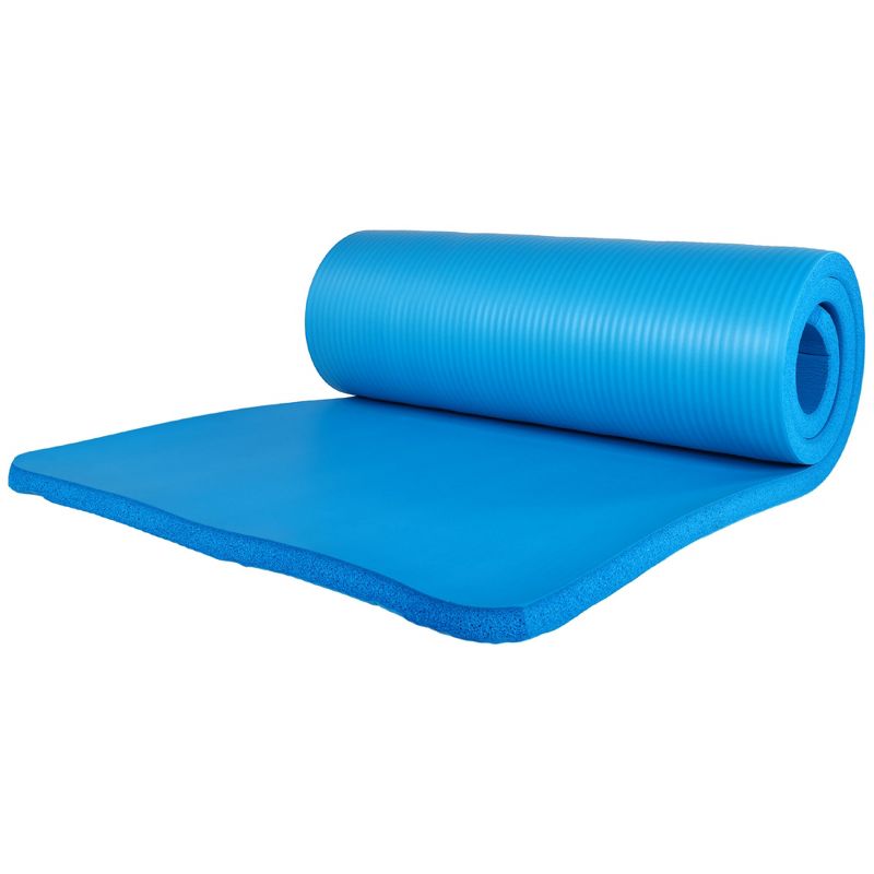 BalanceFrom Fitness 71 x 24 x 1'" All-Purpose Extra Thick Non-Slip High Density Anti-Tear Exercise Yoga Mat with Knee Pad & Carrying Strap, Blue, 2 of 7