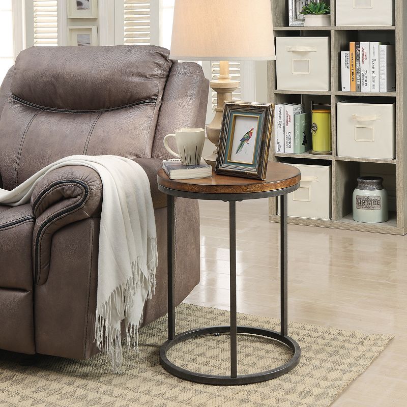 18" Edie Round Thick Top Accent Table Chestnut Brown/Silver - Carolina Chair & Table, 3 of 5